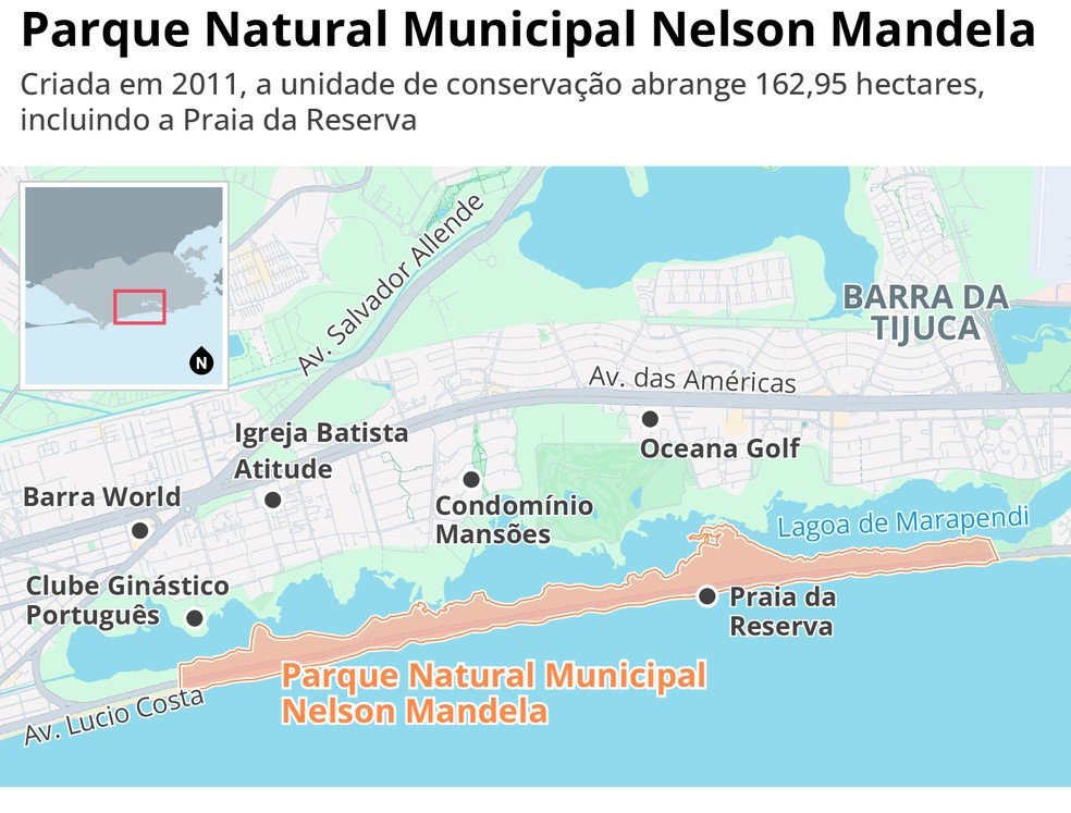 Os limites do Parque Natural Municipal Nelson Mandela — Foto: Editoria de arte O Globo